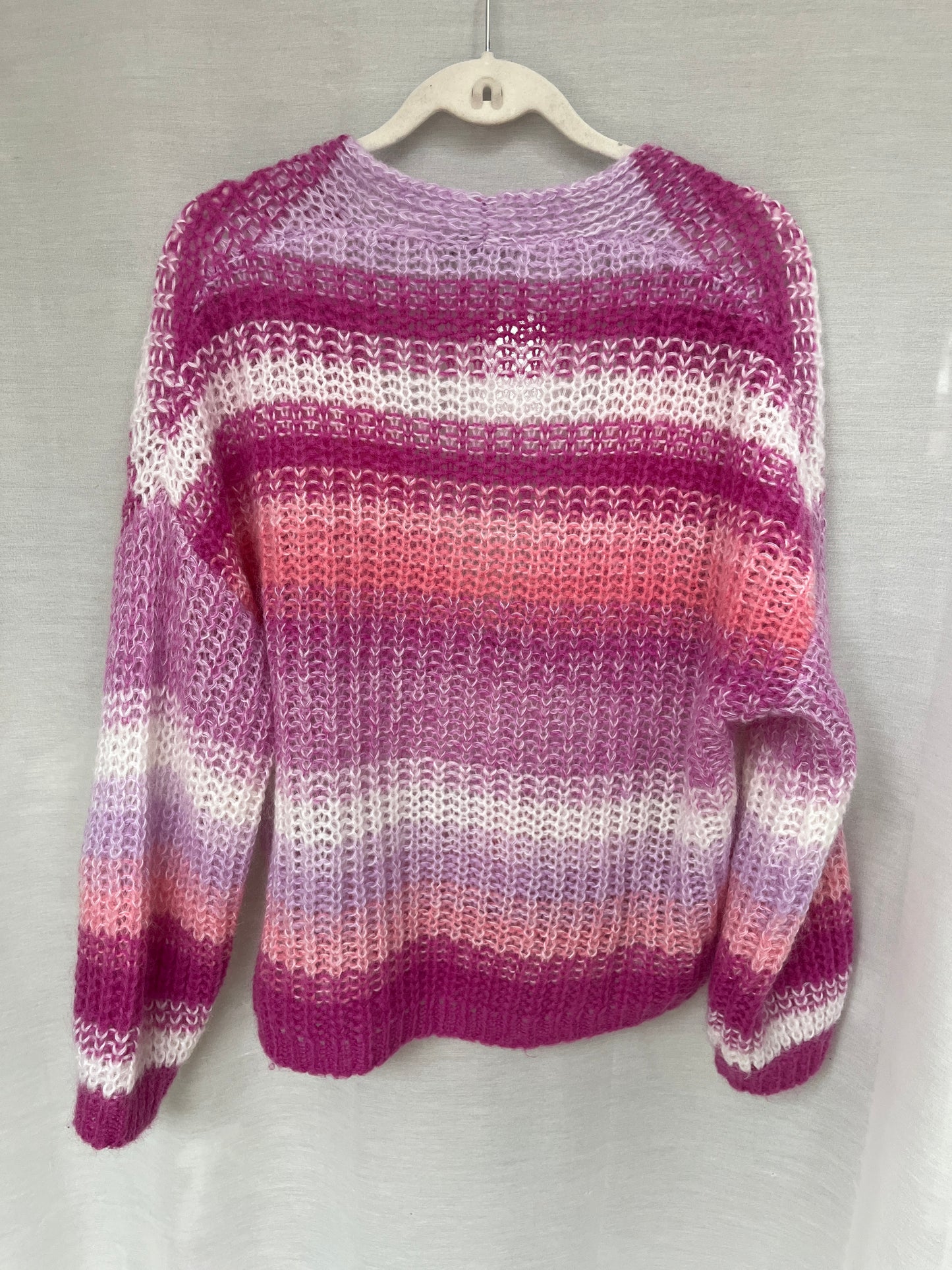 Esisto Strick Cardigan aus Mohair in pink rosa weiß gestreift Farbverlauf, M
