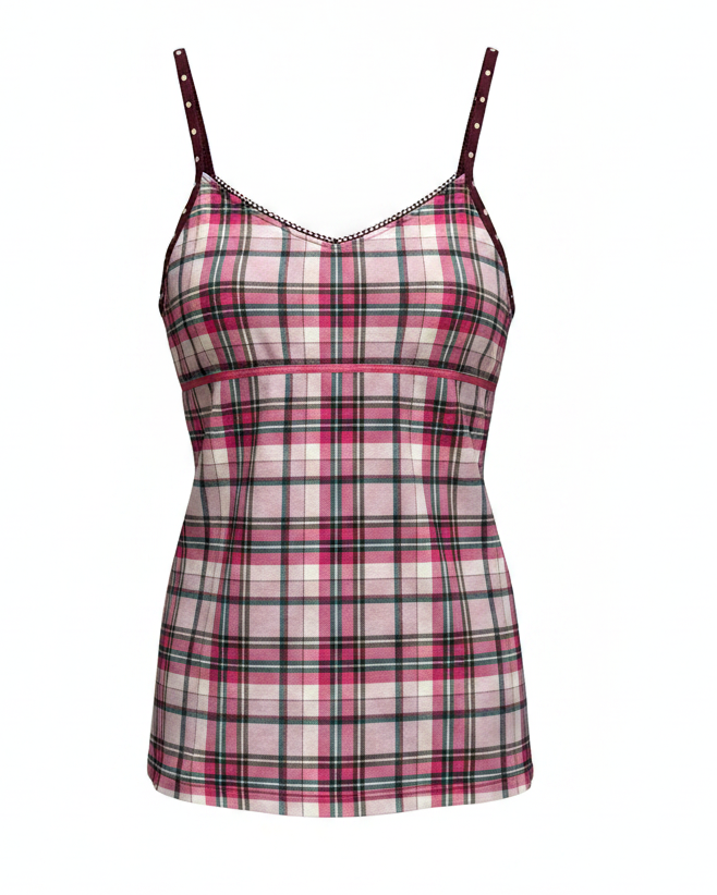 2010er Vibe Cami Top von Esprit kariert und gepunktet Polka Stil, XS