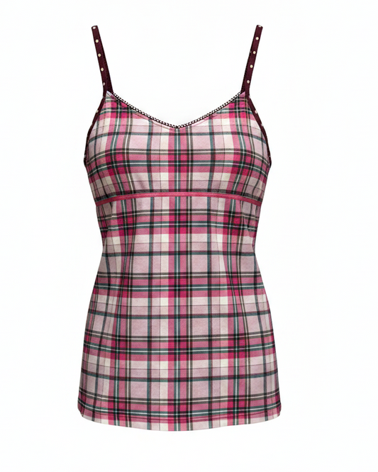 2010er Vibe Cami Top von Esprit kariert und gepunktet Polka Stil, XS