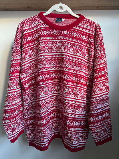 Winterlicher Retro Strickpullover in rot weiß gemustert, M