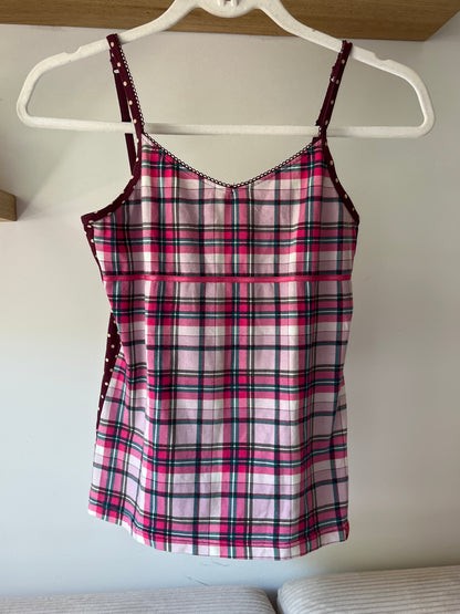 2010er Vibe Cami Top von Esprit kariert und gepunktet Polka Stil, XS