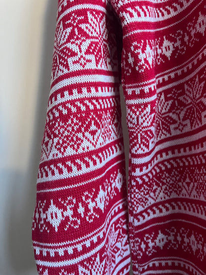 Winterlicher Retro Strickpullover in rot weiß gemustert, M