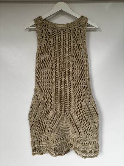 Beiges Strickkleid von Zara, Grobstrick, Lochmuster, S-M