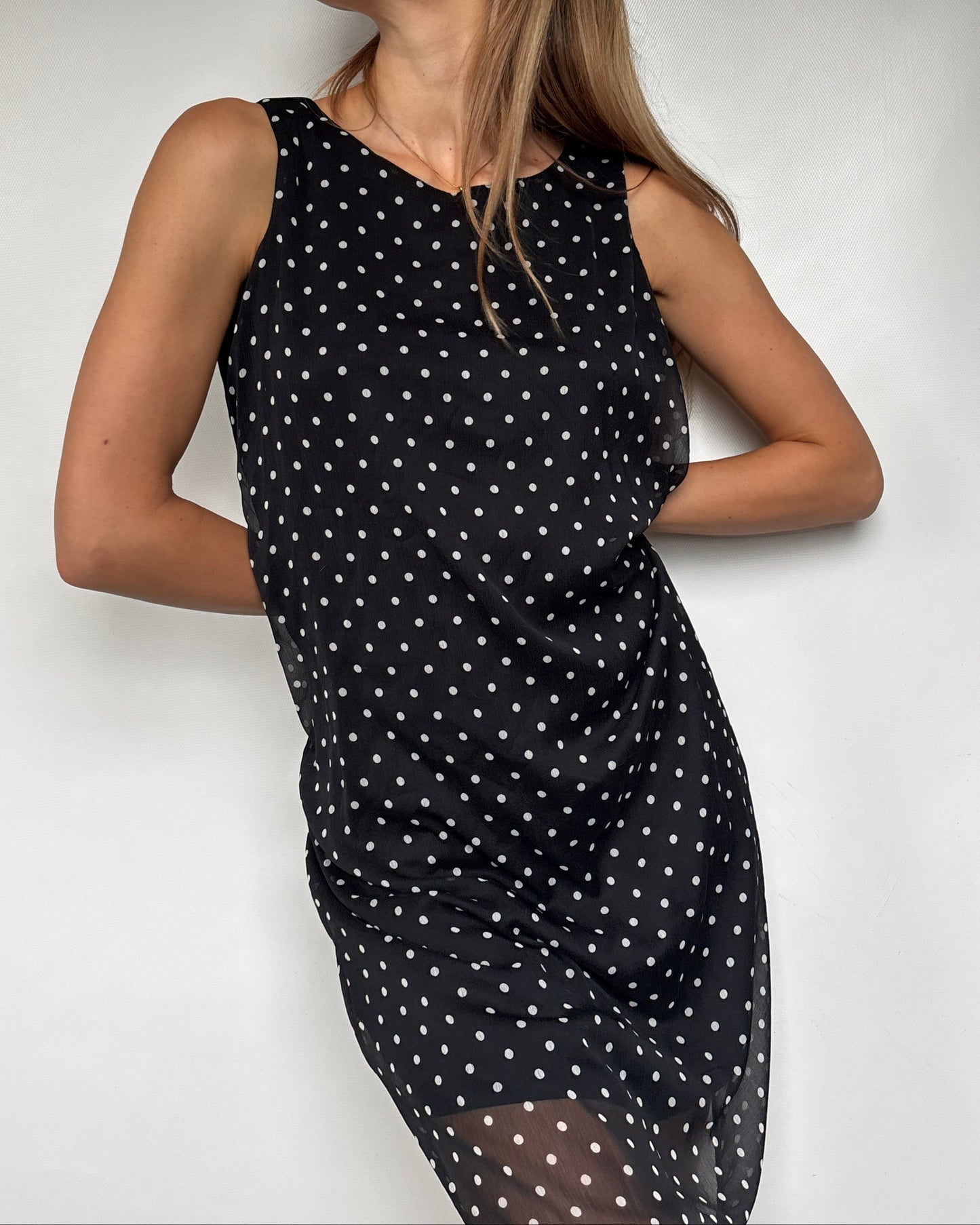 Polka Dot schwarz weiß gepunktetes Minikleid, M 38