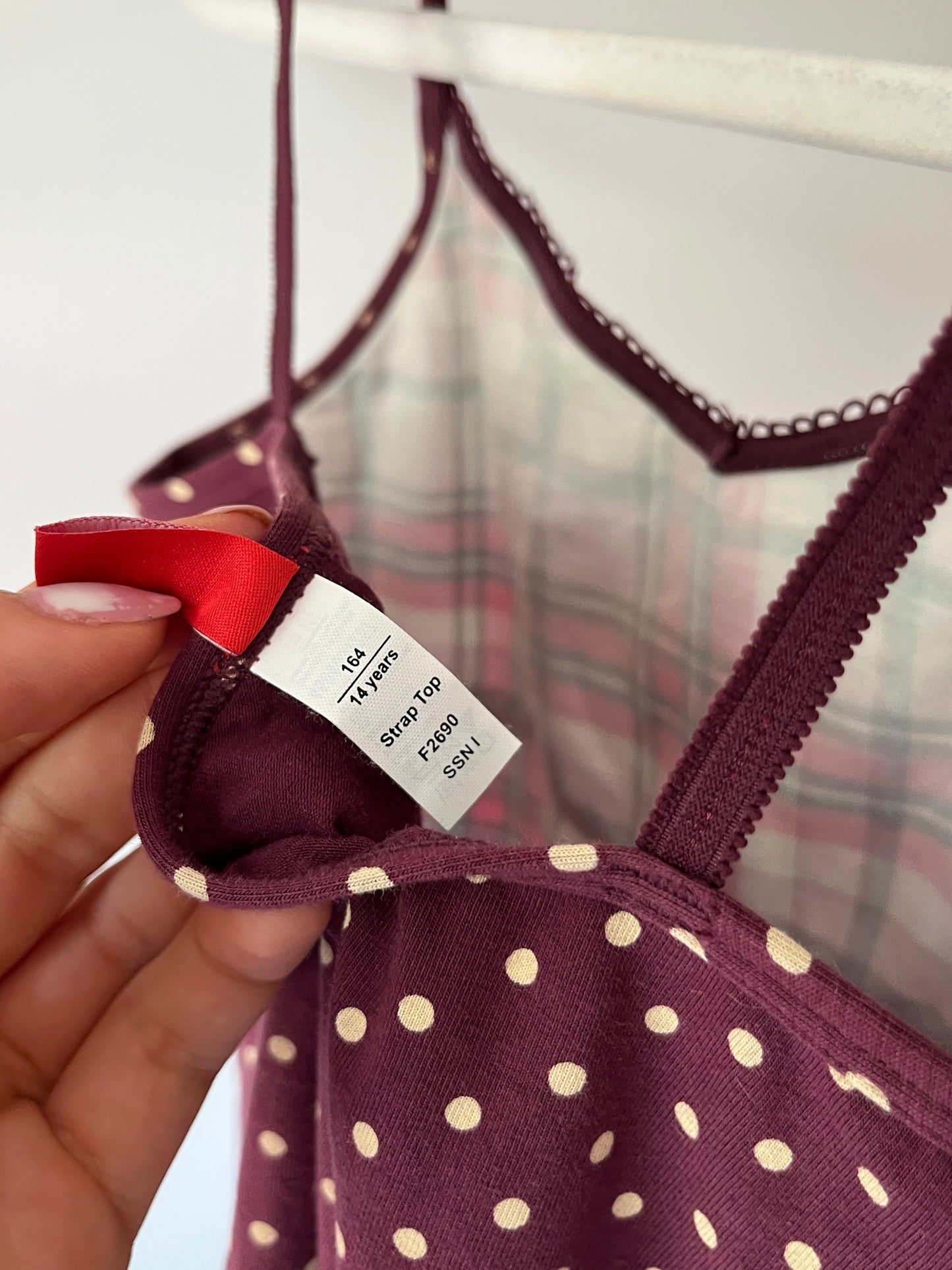 2010er Vibe Cami Top von Esprit kariert und gepunktet Polka Stil, XS
