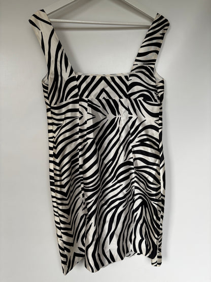 club monaco: Zebra Animal Print Minikleid mit Taschen aus Seide und Baumwolle, M-L