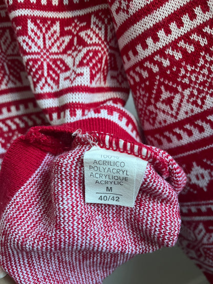 Winterlicher Retro Strickpullover in rot weiß gemustert, M