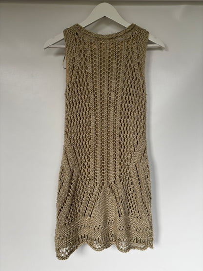 Beiges Strickkleid von Zara, Grobstrick, Lochmuster, S-M