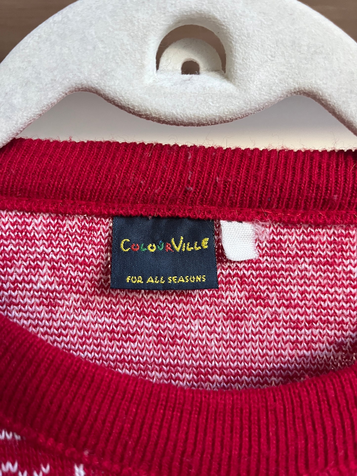 Winterlicher Retro Strickpullover in rot weiß gemustert, M