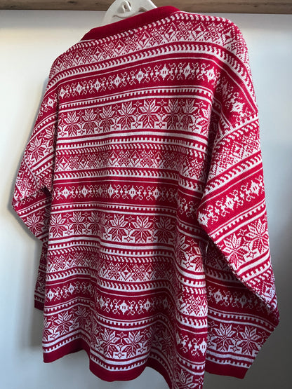Winterlicher Retro Strickpullover in rot weiß gemustert, M