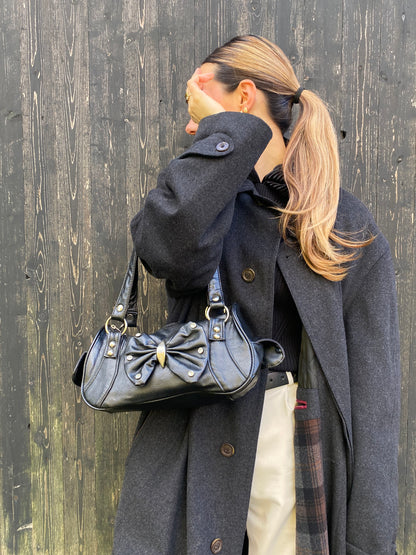 y2k Handtasche schwarz mit Schleife und Glitzer-Strass-Steinen