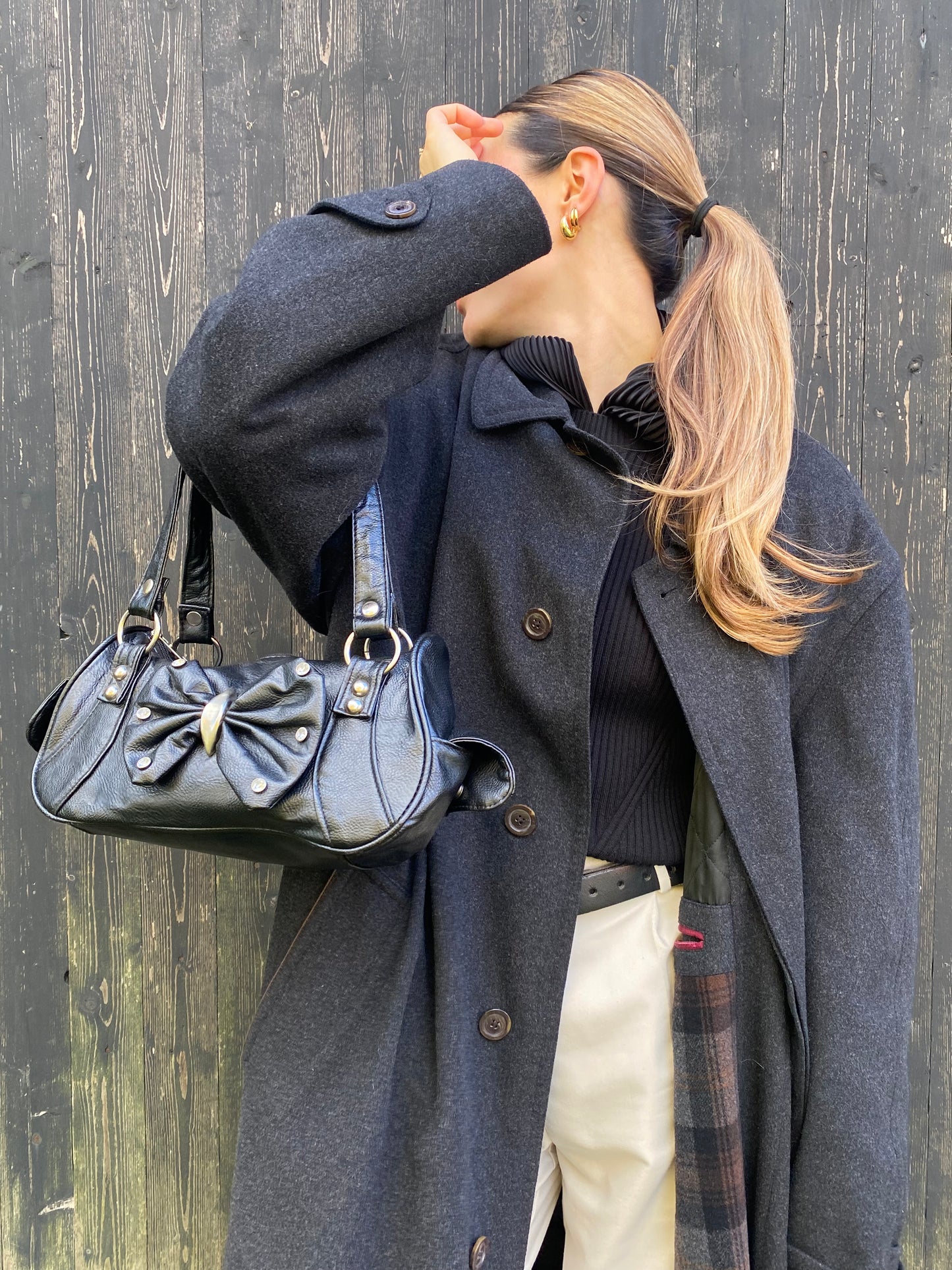 y2k Handtasche schwarz mit Schleife und Glitzer-Strass-Steinen