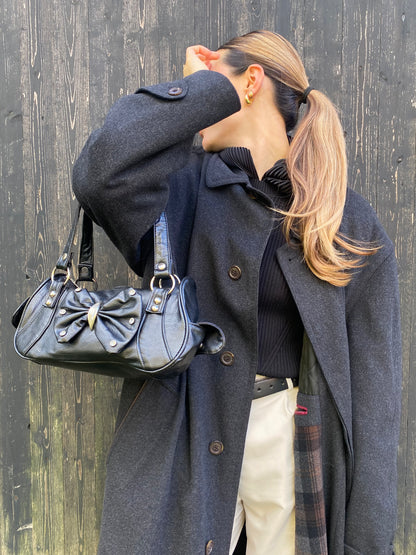 y2k Handtasche schwarz mit Schleife und Glitzer-Strass-Steinen