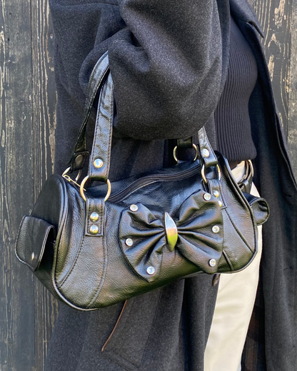 y2k Handtasche schwarz mit Schleife und Glitzer-Strass-Steinen