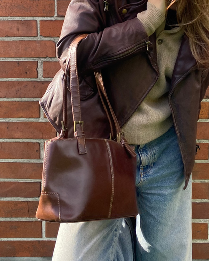 Pre-loved braune klassische Schulter Handtasche mit Reißverschluss