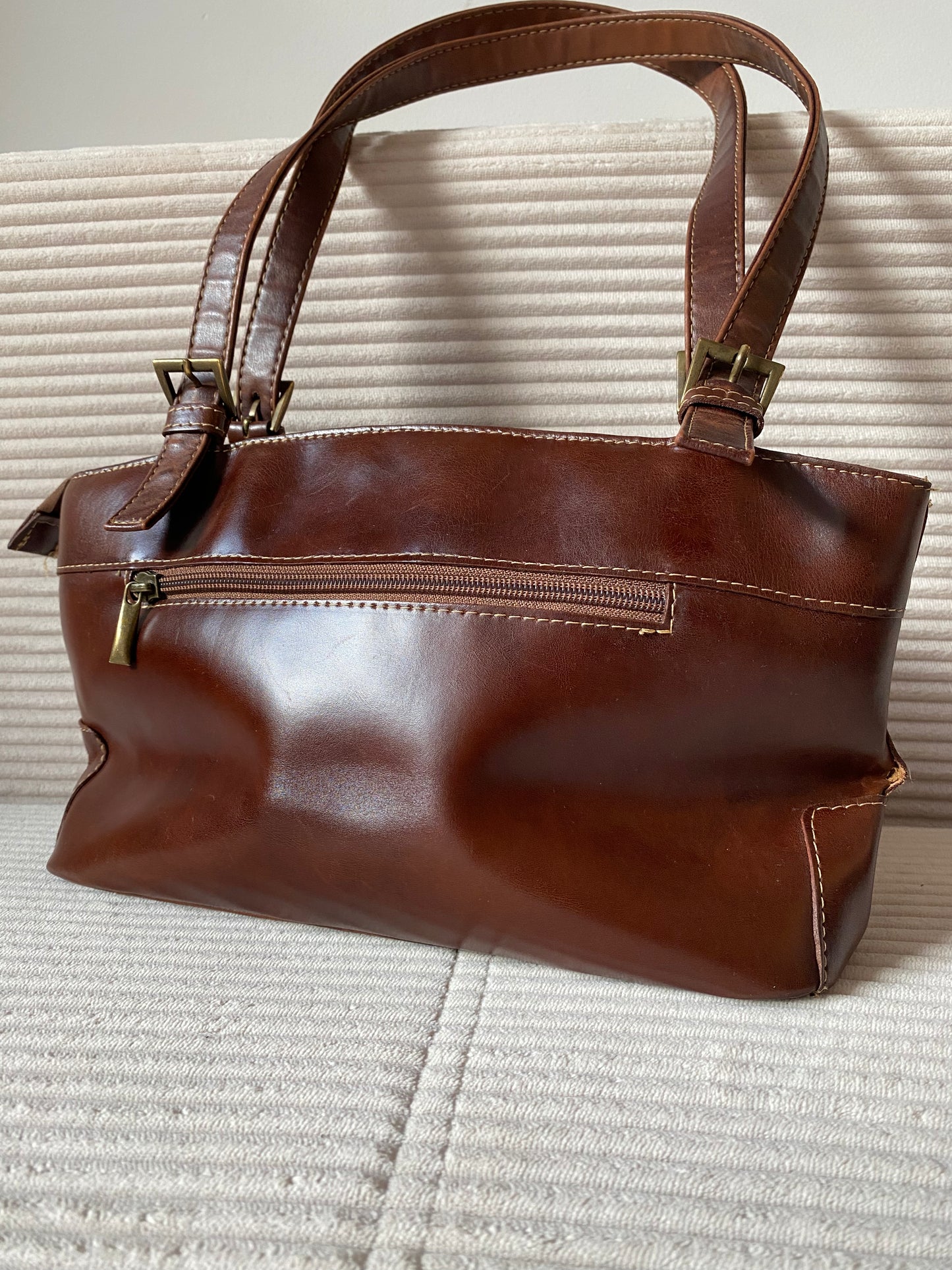 Pre-loved braune klassische Schulter Handtasche mit Reißverschluss