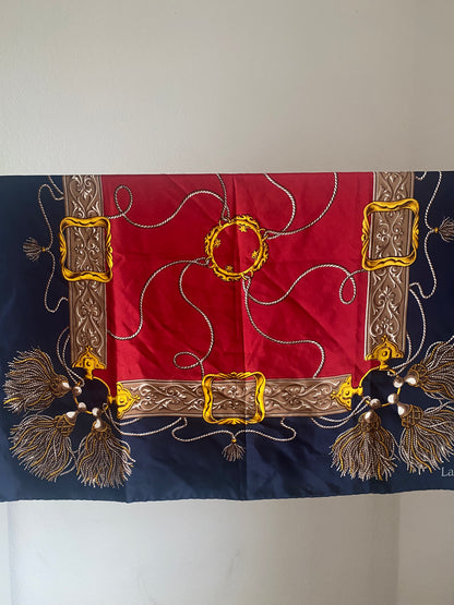 Retro Seidentuch quadratisch in navy-blau weinrot gemustert