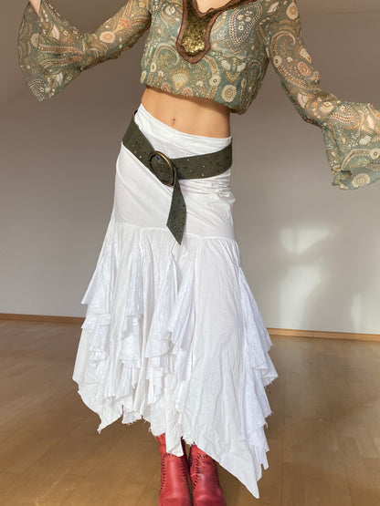 Breiter Wildleder-Optik Gürtel in khaki mit Verzierung, low waist, Onesize