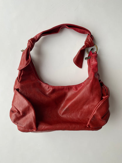 Slouchy Rose Handtasche Kunstleder 3D Verzierung, Schultertasche mit Ringen