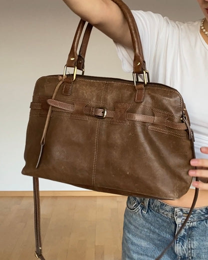 Echtledertasche 5th Avenue in hellbraun mit Crossbody Gurt