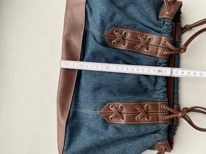 Materialmix Handtasche von Esprit in braun denim blau