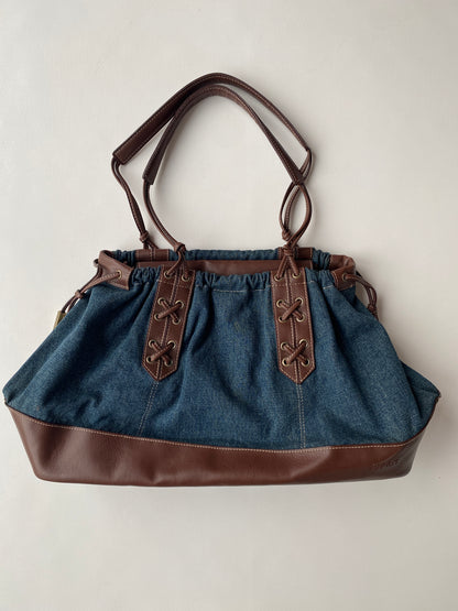 Materialmix Handtasche von Esprit in braun denim blau