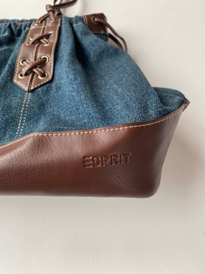 Materialmix Handtasche von Esprit in braun denim blau