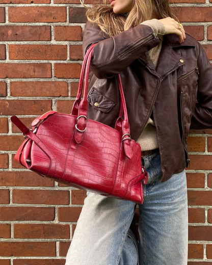 L.Credi Leder Handtasche Schulter in rot mit Kroko-Prägung