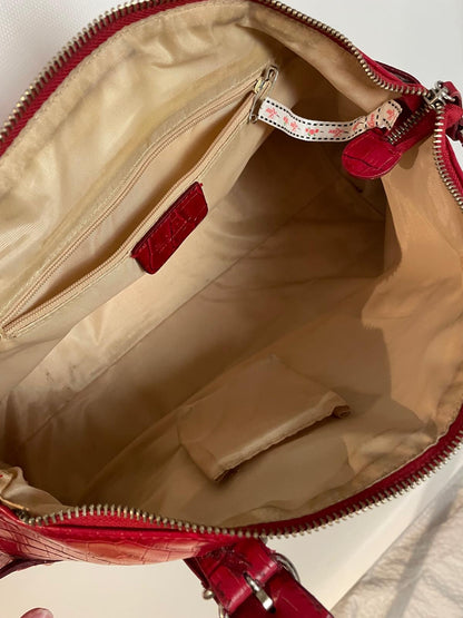 L.Credi Leder Handtasche Schulter in rot mit Kroko-Prägung