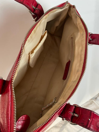 L.Credi Leder Handtasche Schulter in rot mit Kroko-Prägung