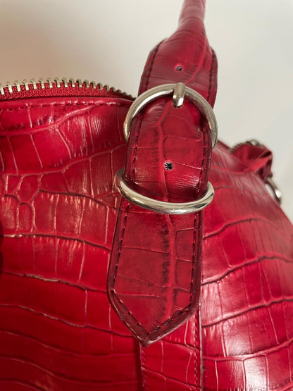 L.Credi Leder Handtasche Schulter in rot mit Kroko-Prägung