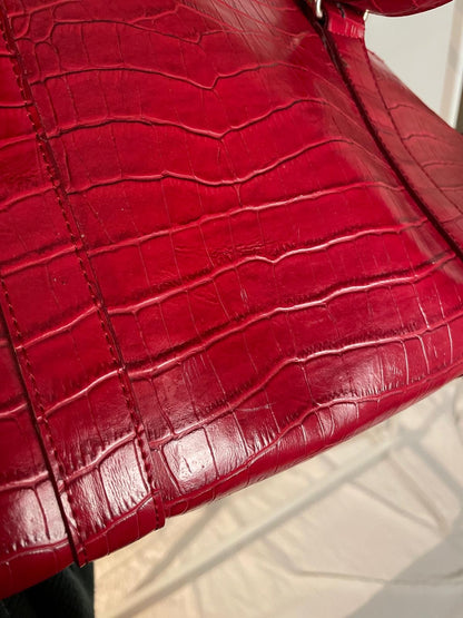 L.Credi Leder Handtasche Schulter in rot mit Kroko-Prägung