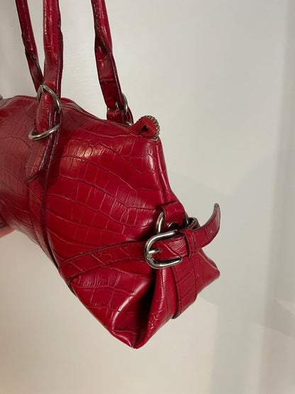 L.Credi Leder Handtasche Schulter in rot mit Kroko-Prägung