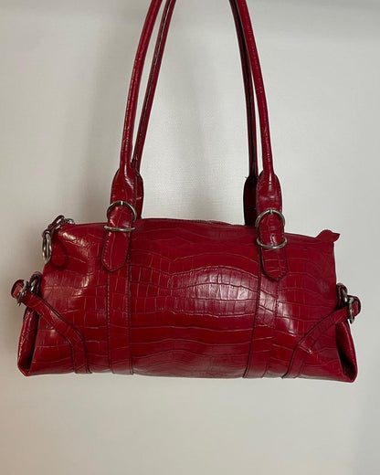 L.Credi Leder Handtasche Schulter in rot mit Kroko-Prägung