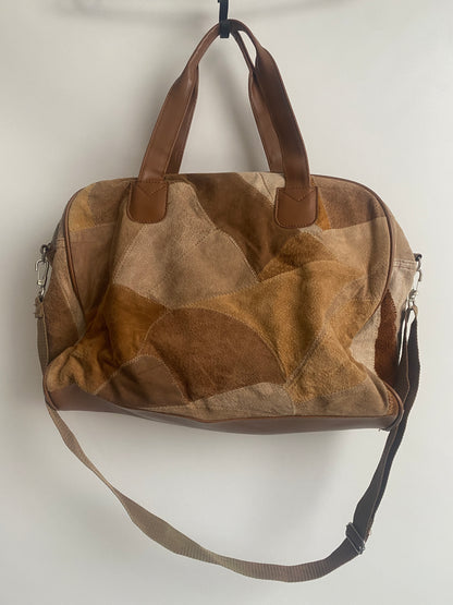 Patchwork Kunstleder Retro Tasche in beige braun mit Crossbody Gurt