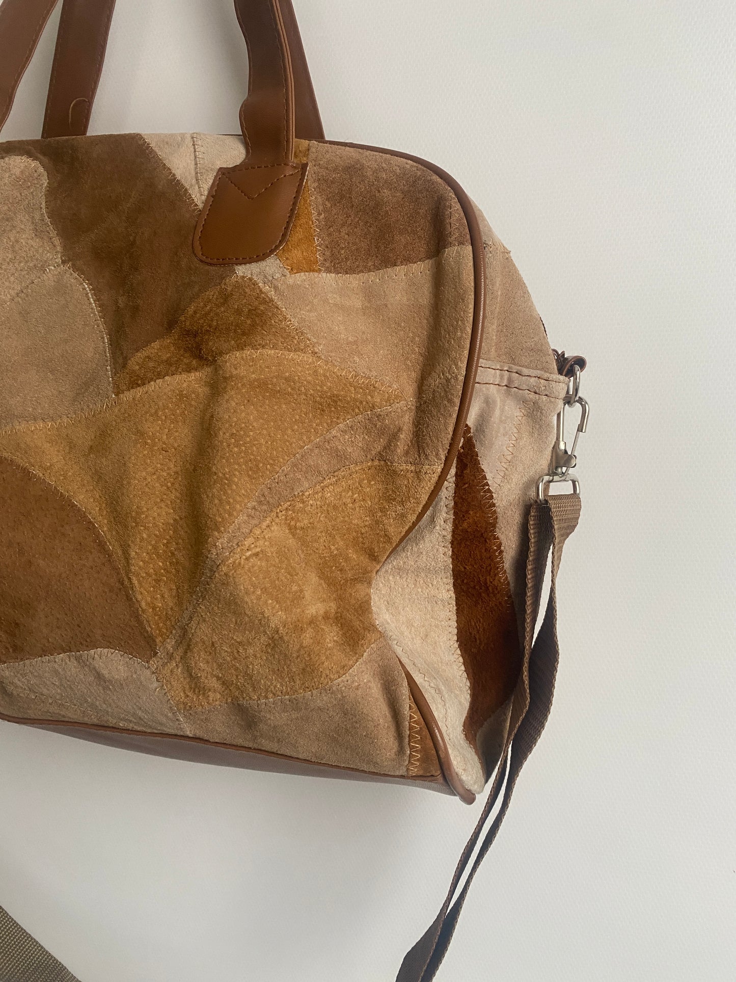 Patchwork Kunstleder Retro Tasche in beige braun mit Crossbody Gurt