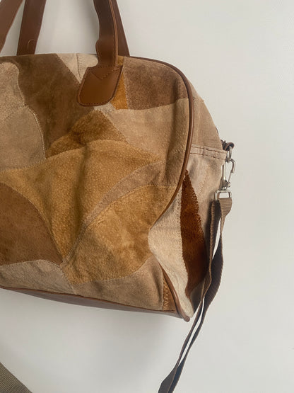 Patchwork Kunstleder Retro Tasche in beige braun mit Crossbody Gurt
