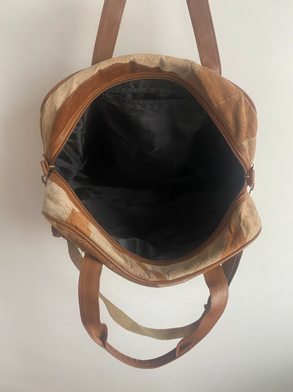 Patchwork Kunstleder Retro Tasche in beige braun mit Crossbody Gurt