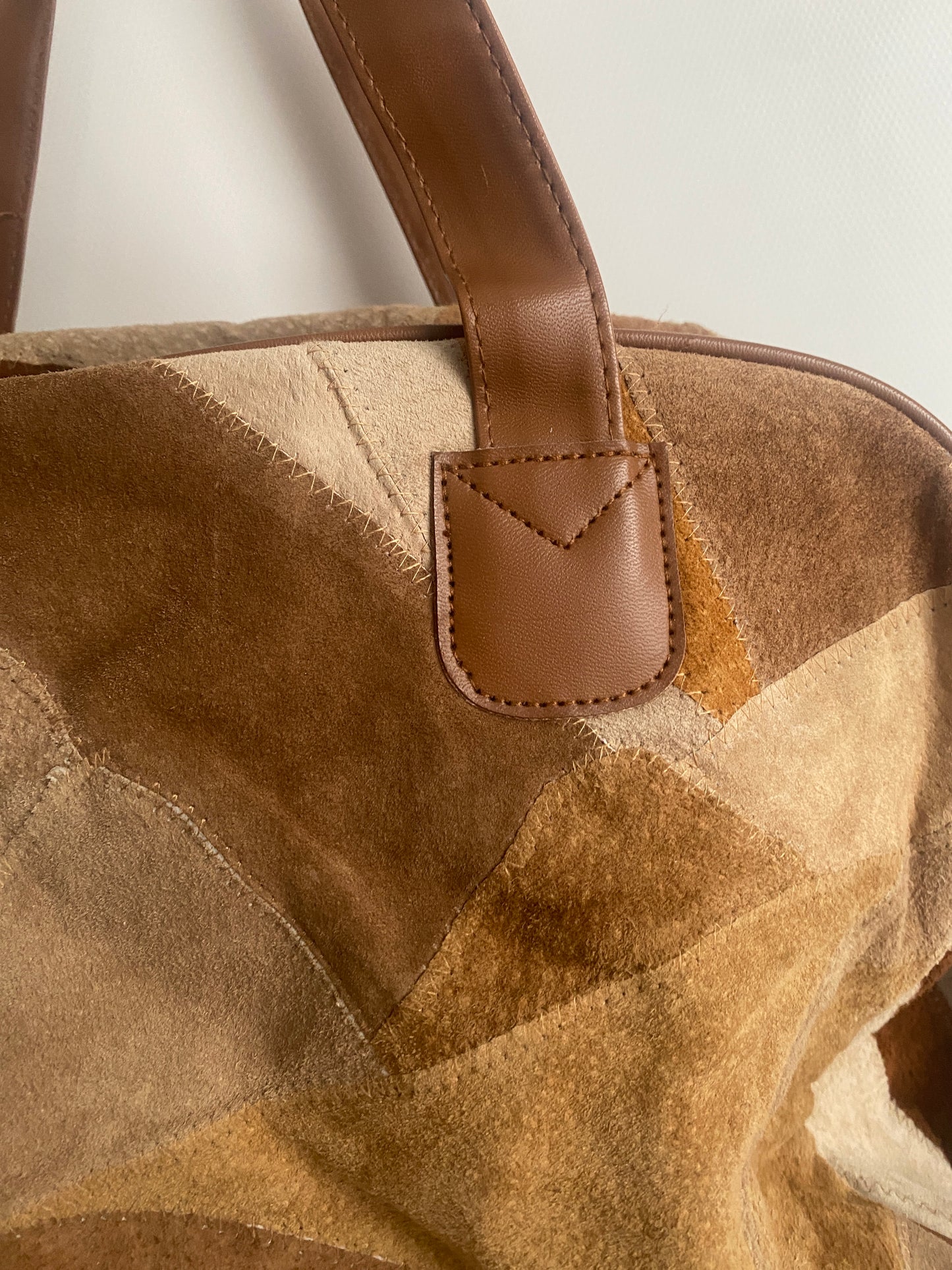 Patchwork Kunstleder Retro Tasche in beige braun mit Crossbody Gurt