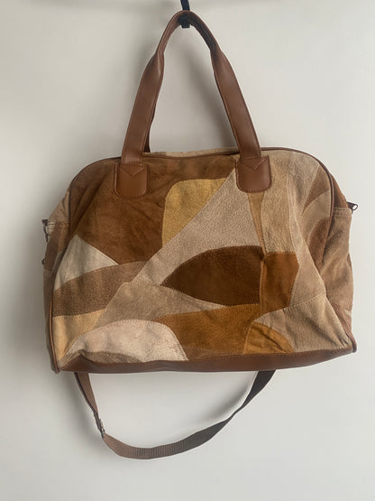 Patchwork Kunstleder Retro Tasche in beige braun mit Crossbody Gurt