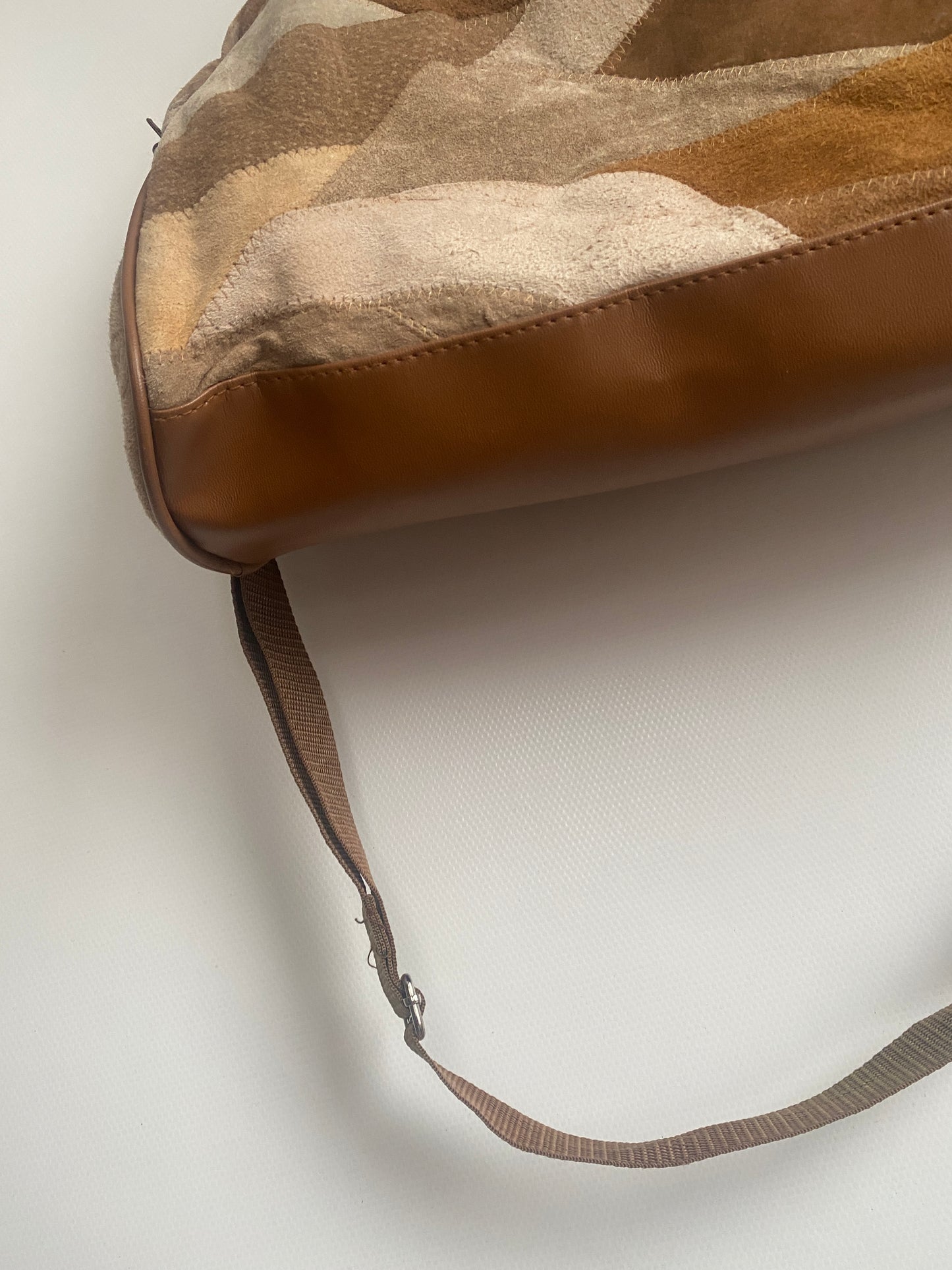 Patchwork Kunstleder Retro Tasche in beige braun mit Crossbody Gurt