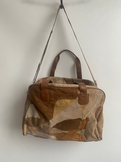 Patchwork Kunstleder Retro Tasche in beige braun mit Crossbody Gurt