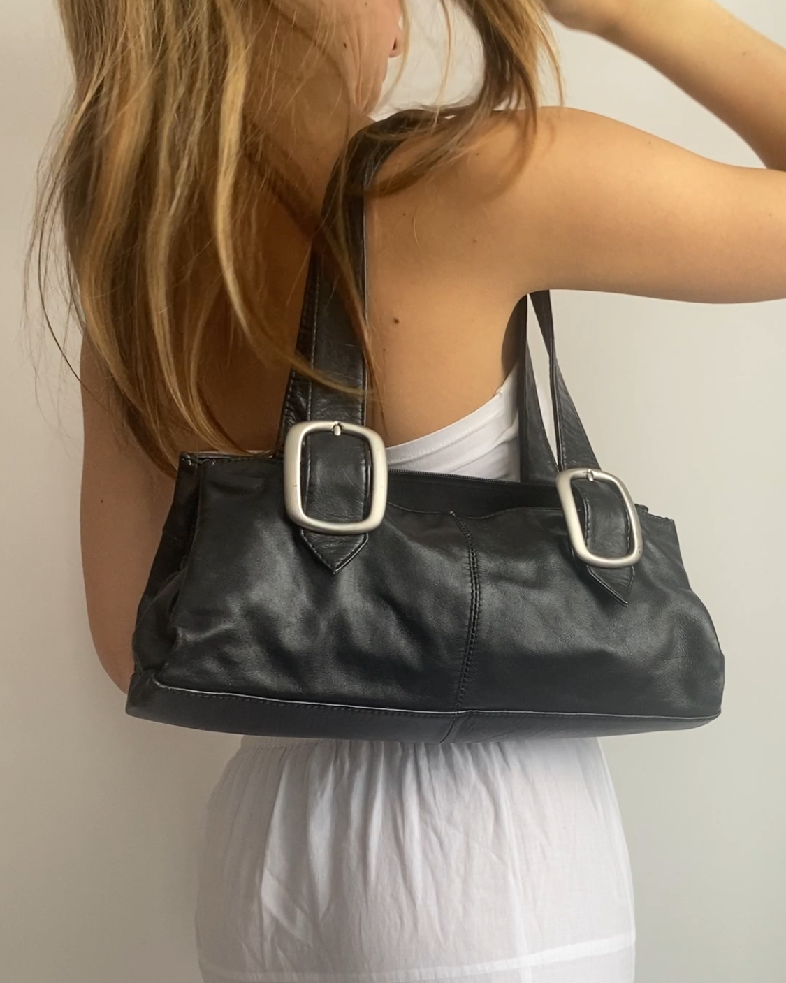 PICARD Handtasche Baguette Bag schwarzes Leder mit Silber Schnallen