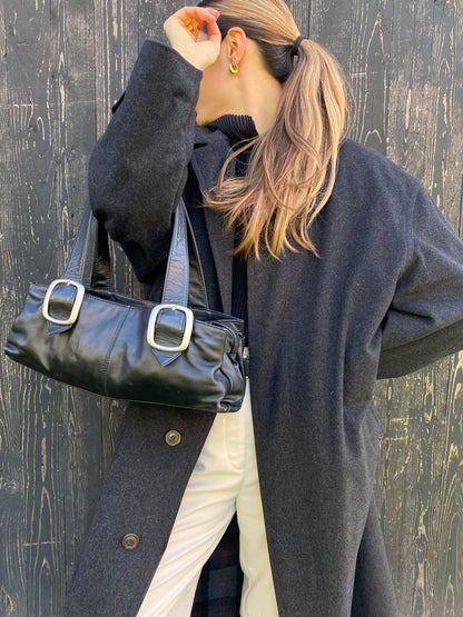 PICARD Handtasche Baguette Bag schwarzes Leder mit Silber Schnallen