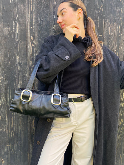 PICARD Handtasche Baguette Bag schwarzes Leder mit Silber Schnallen