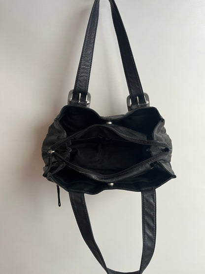 PICARD Handtasche Baguette Bag schwarzes Leder mit Silber Schnallen