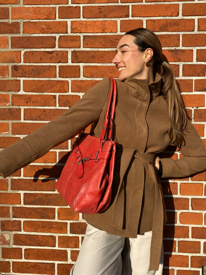 Rote Leder Handtasche mit Silber Schnallen baggy Hobo Stil