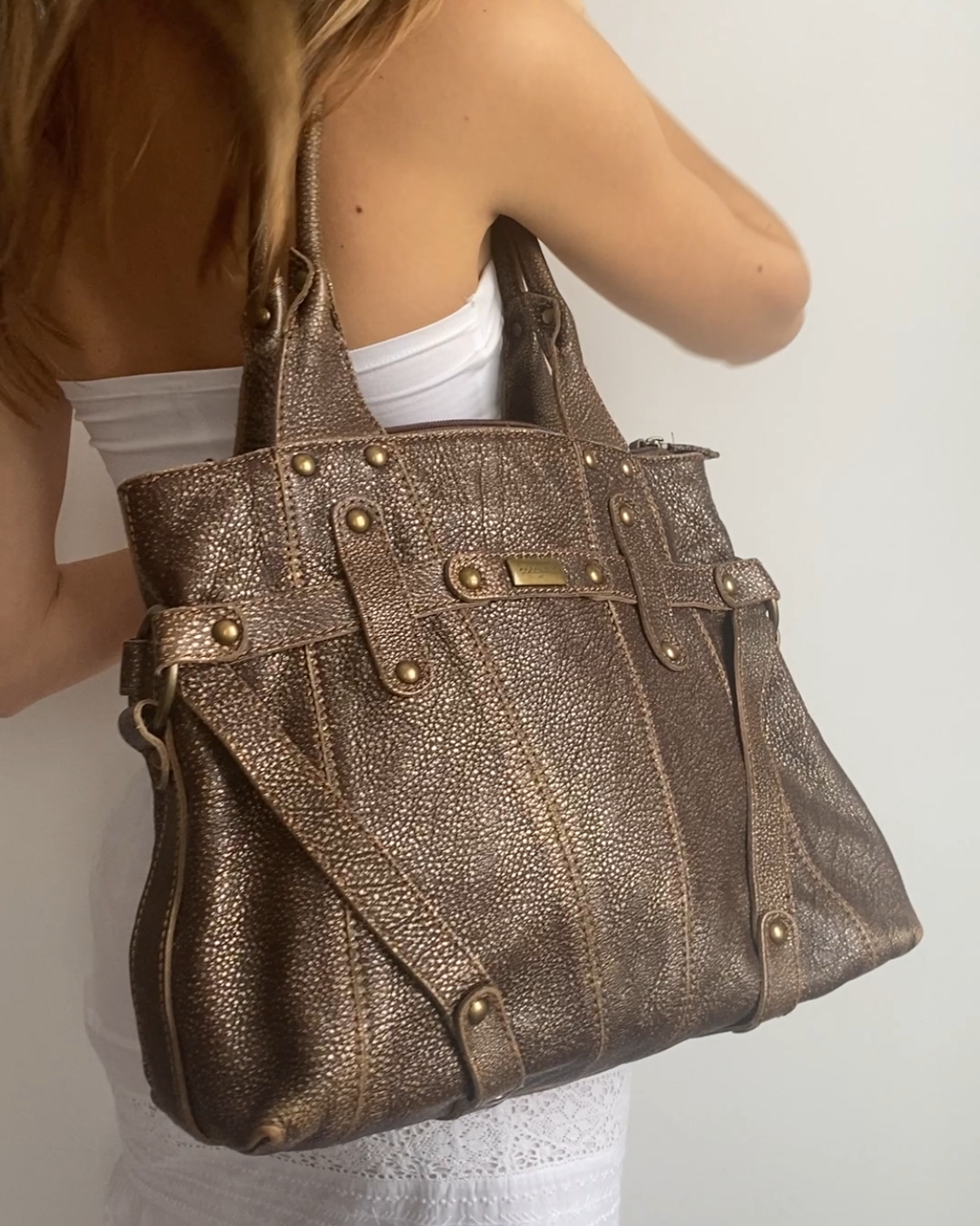 Coccinelle Ledertasche braun gold glänzend Luxus Designer Bag