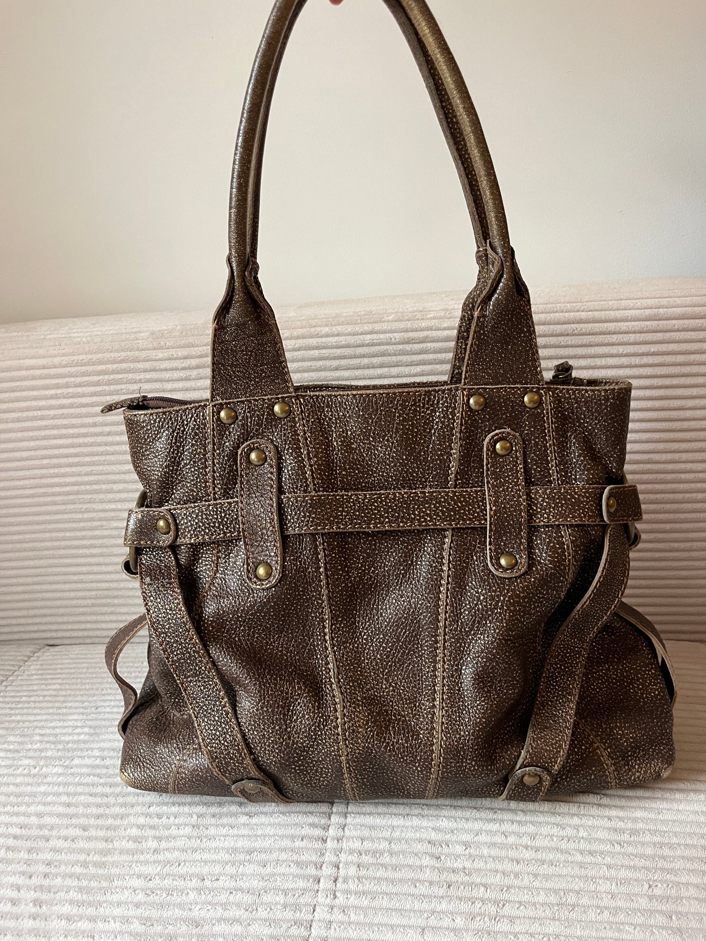 Coccinelle Ledertasche braun gold glänzend Luxus Designer Bag