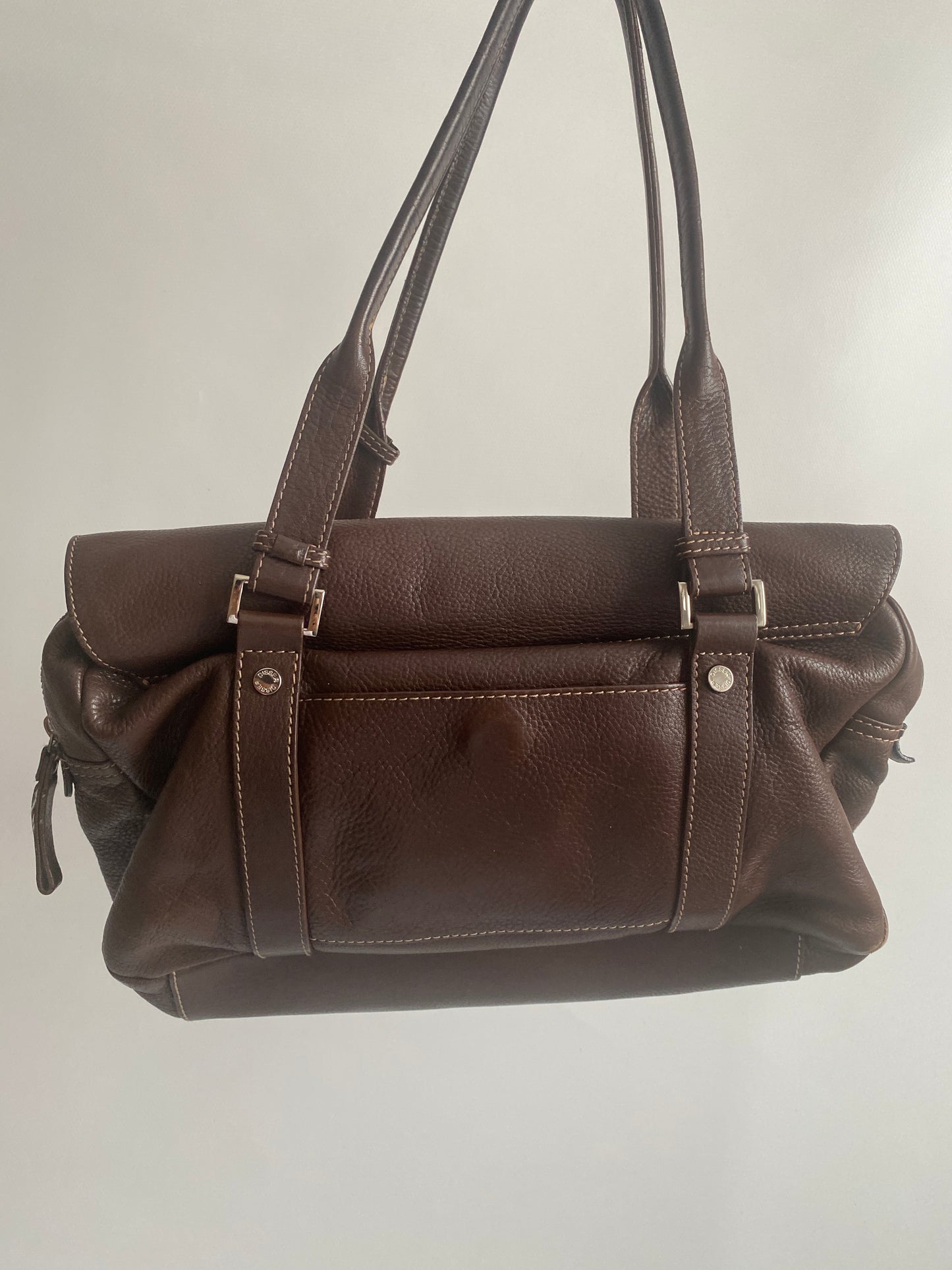 Braune Disser Handtasche Baguette Bag Leder mit Silber Riemen